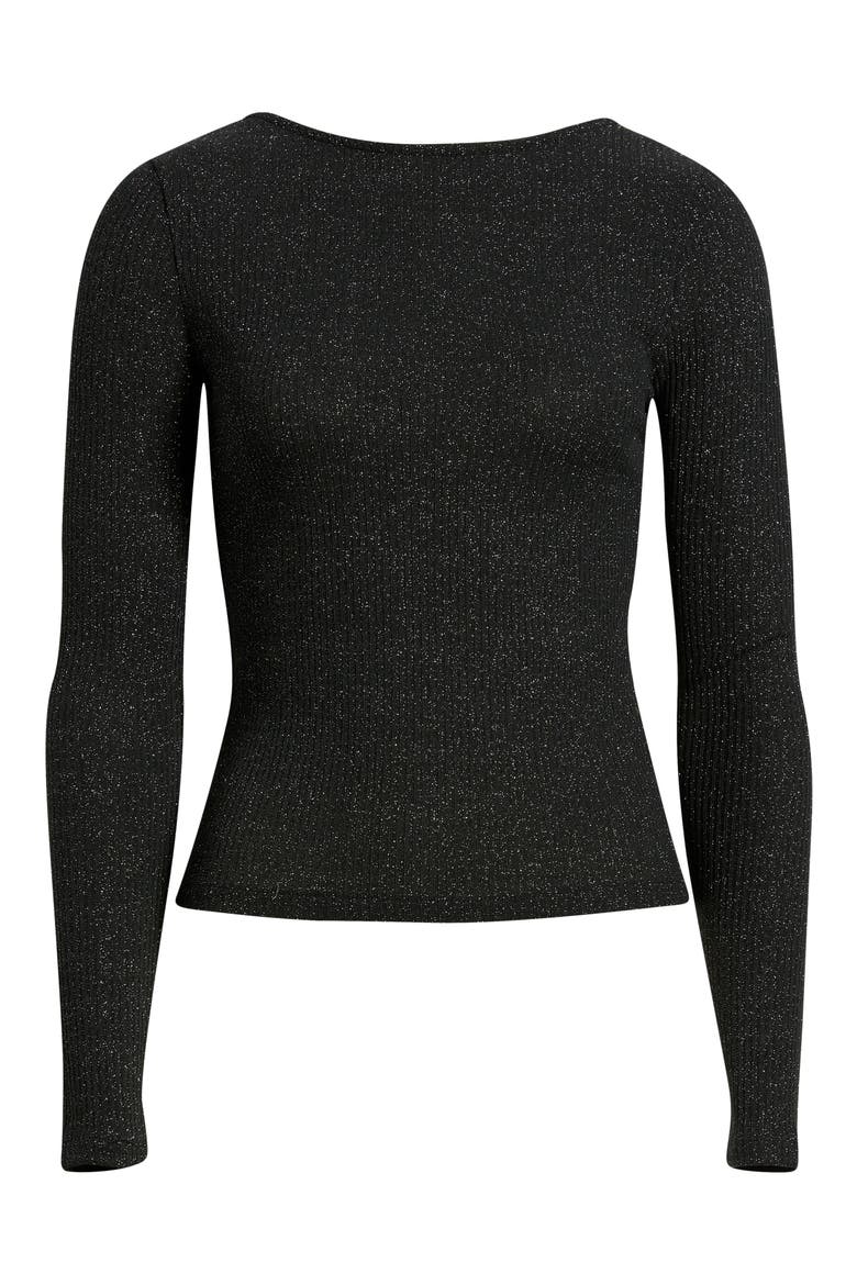 Sparkle Scoop Back Long Sleeve Top, Alternate, color, LUREX BLACK