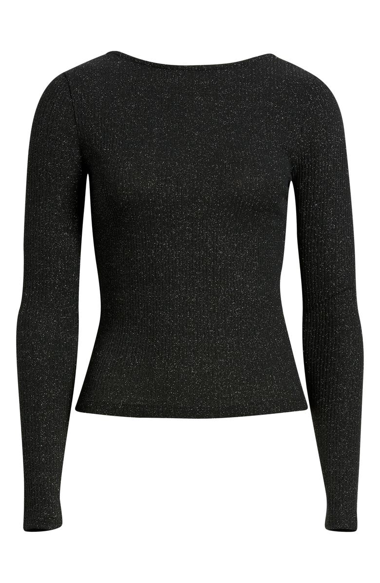 Madewell Sparkle Scoop Back Long Sleeve Top, Alternate, color, Lurex Black