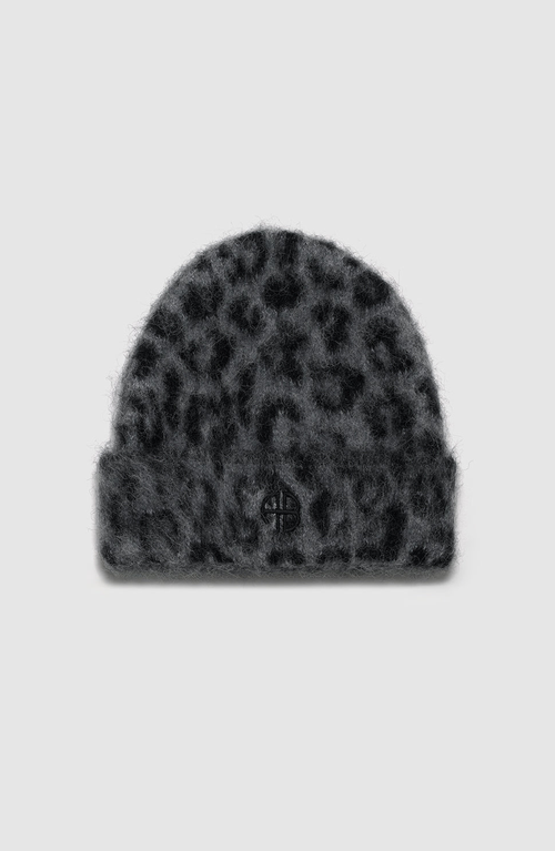 Anine Bing Elia Leopard-print Beanie In Black