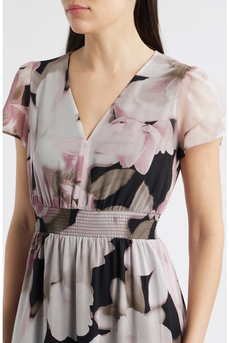 Print Ruffle Midi Dress, Alternate, color, ANNE BLACK/ GREY MULTI