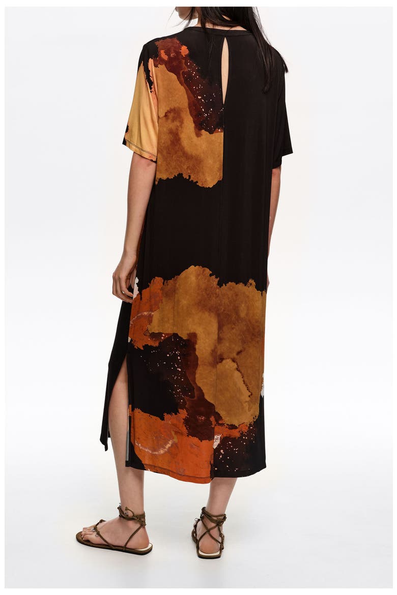 Flowing Midi T-Shirt Dress, Alternate, color, BLOT XL BLACK