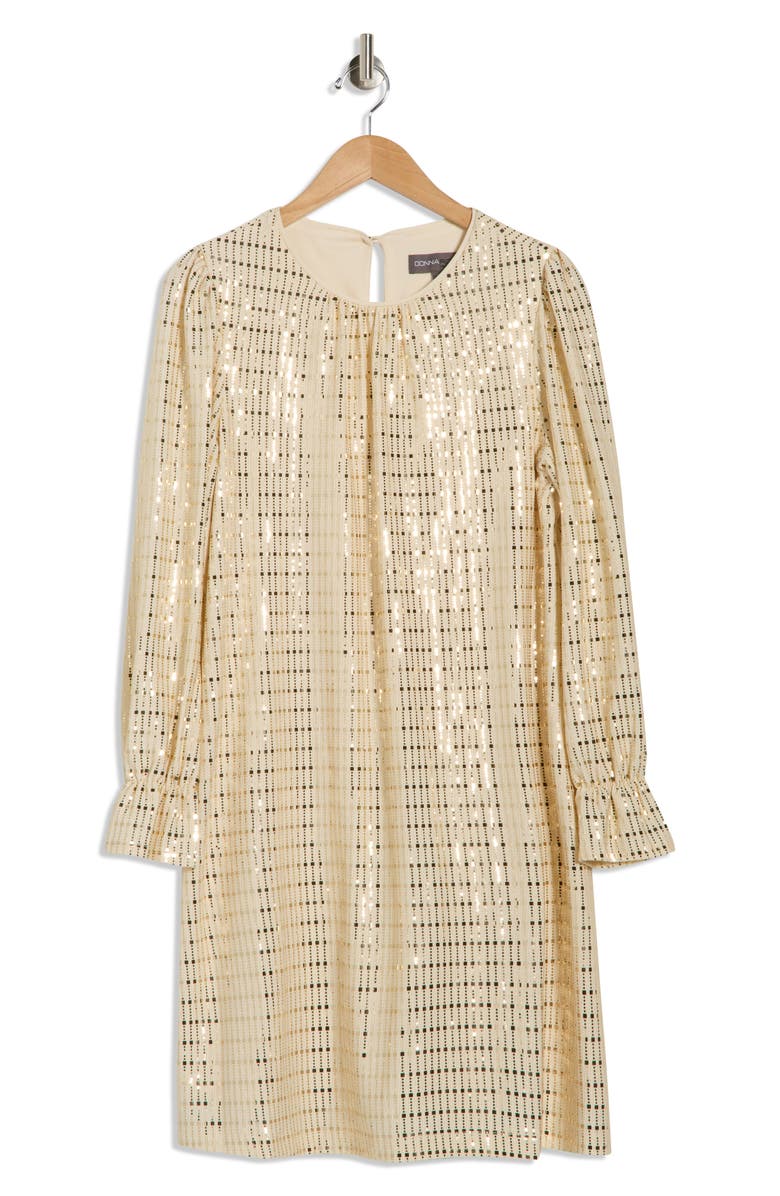 Julia Jordan Metallic Long Sleeve Shift Dress, Main, color, Gold