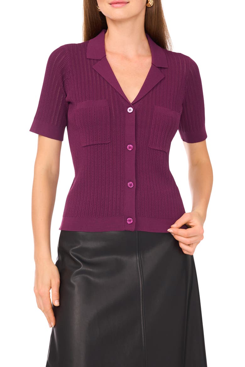 Pointelle Short Sleeve Sweater, Main, color, SWEET PLUM