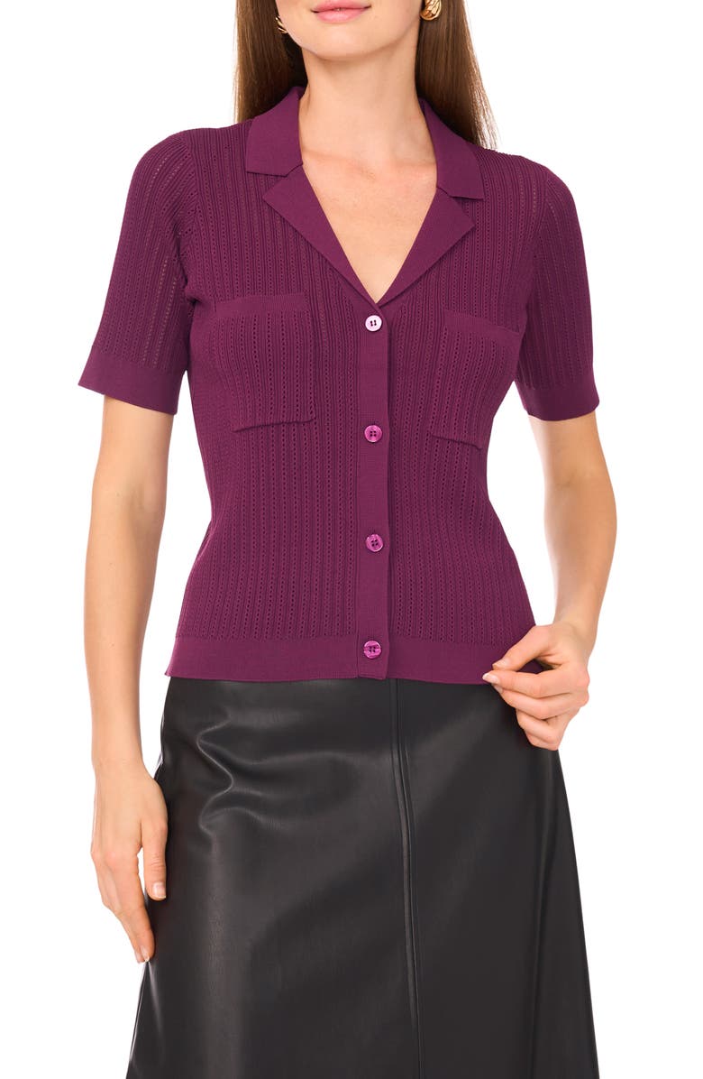 Vince Camuto Pointelle Short Sleeve Sweater, Main, color, Sweet Plum