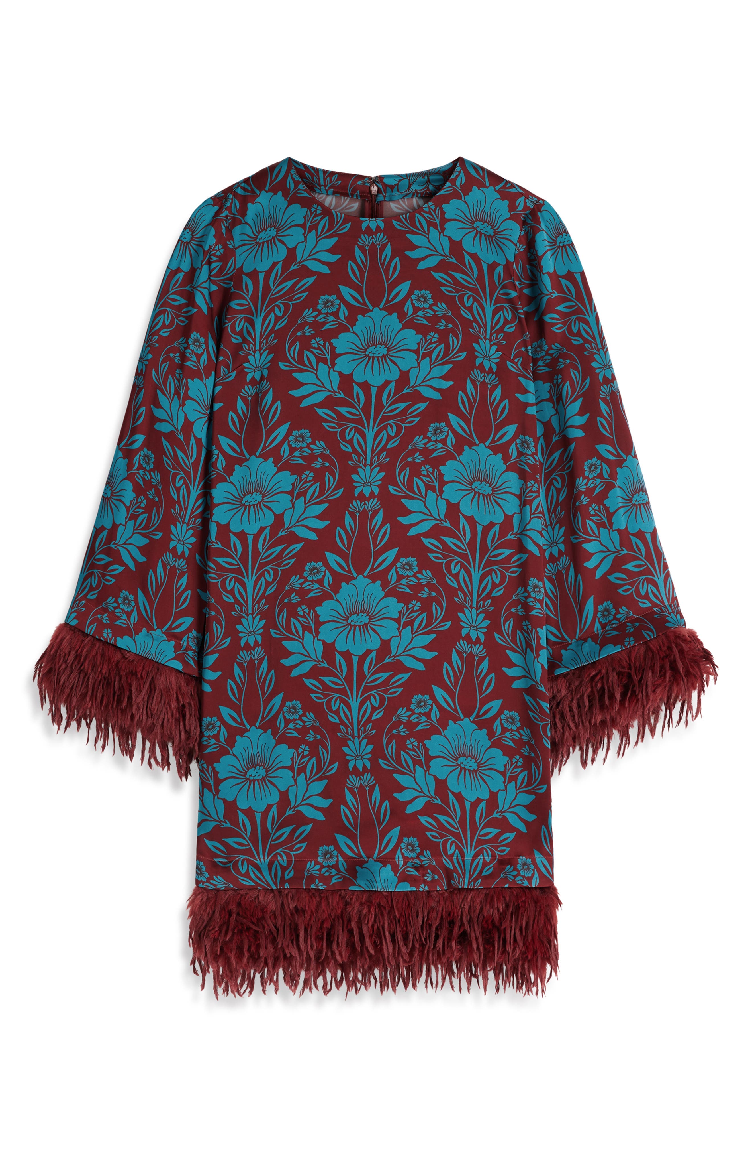 Boden Faux Feather Trim Satin Minidress (Women) | Nordstrom