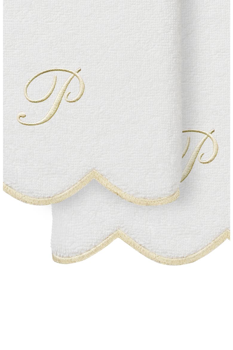 Adornia Scallop Set of 2 Monogrammed Hand Towels, Alternate, color, WHITE/ BEIGE P