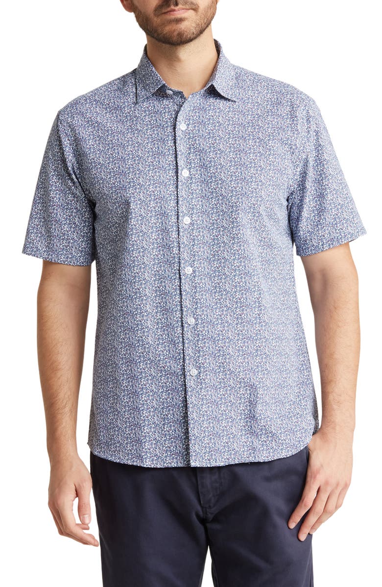 WESTZEROONE Bowfin Short Sleeve Button-Up Shirt, Main, color, Blue/ White