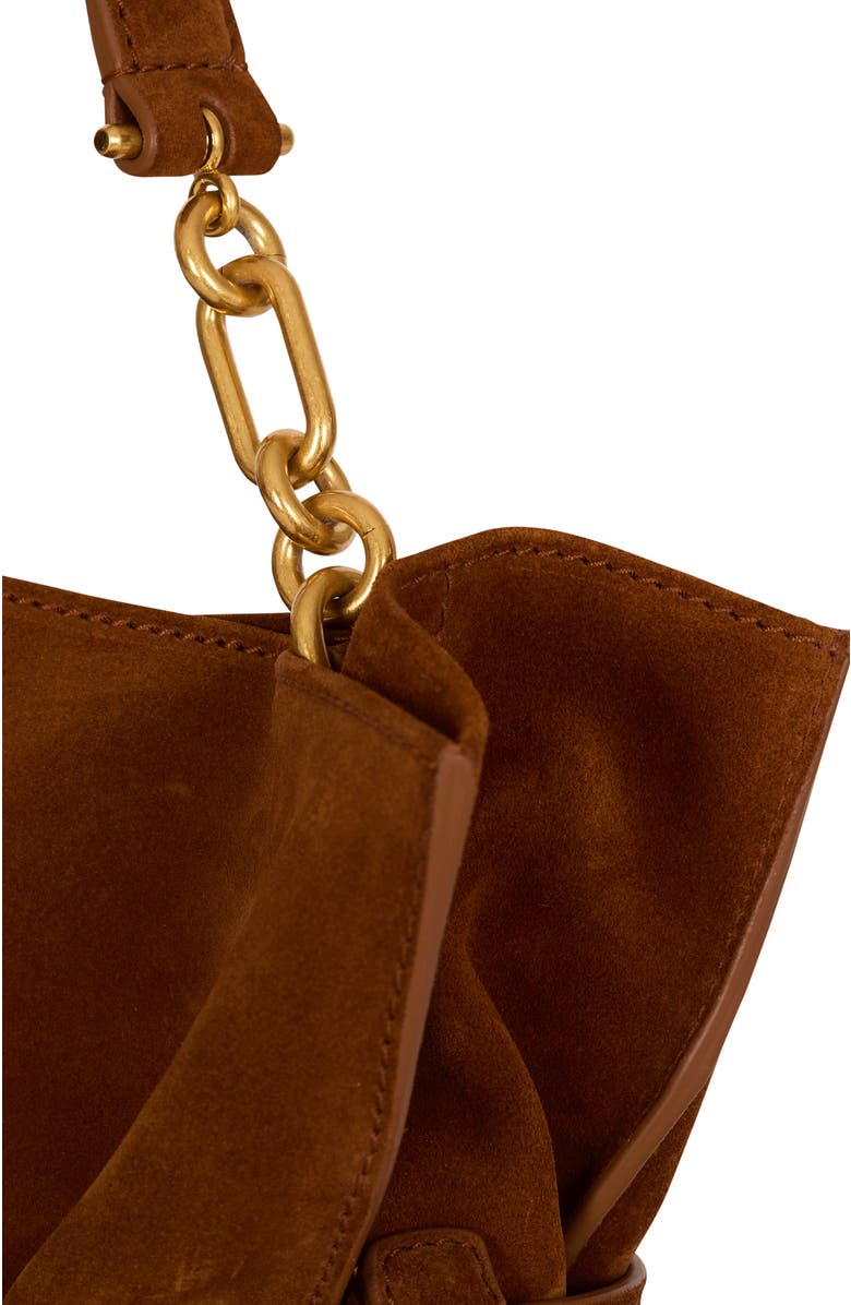 Balmain Anthem Medium suede leather bag, Alternate, color, Brown