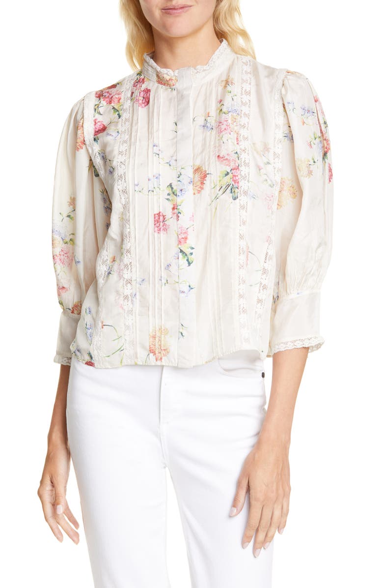 LoveShackFancy Tegan Floral Silk Blouse, Main, color, 