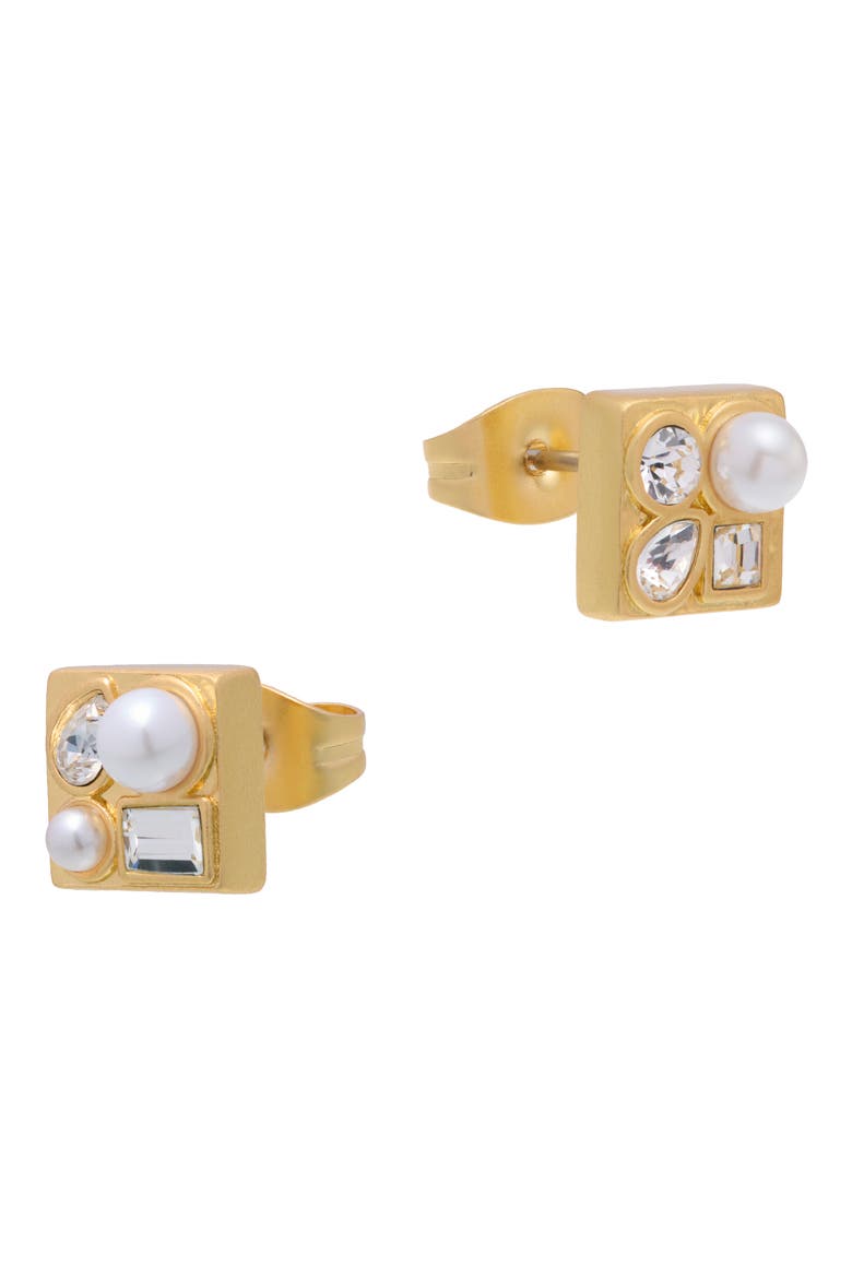 Zina Zoraya Stud Earrings, Alternate, color, GOLD TONE / PEARL / CLEAR