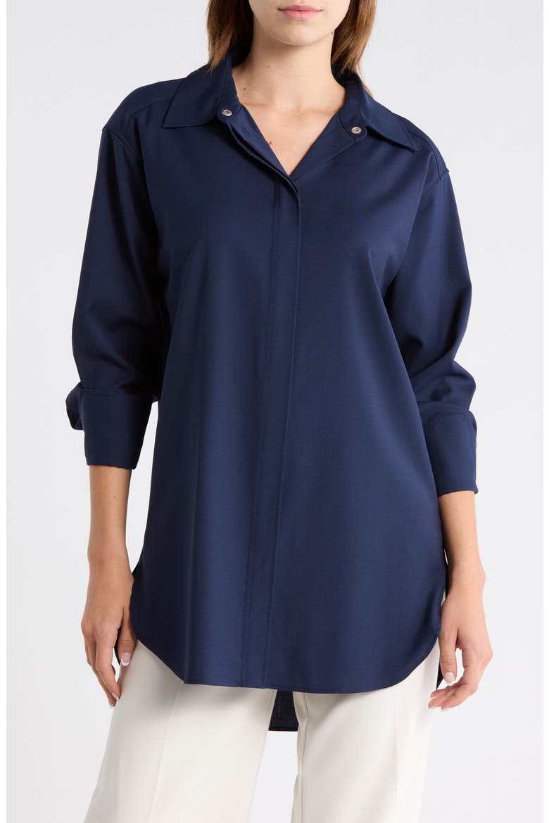 Bertoa Virgin Wool Button-Up Shirt, Main, color, DK BU