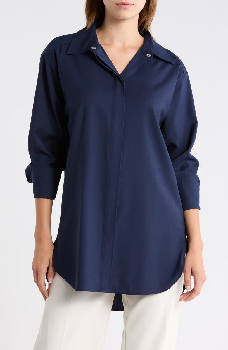 BOSS Bertoa Virgin Wool Button-Up Shirt, Main, color, Dk Bu