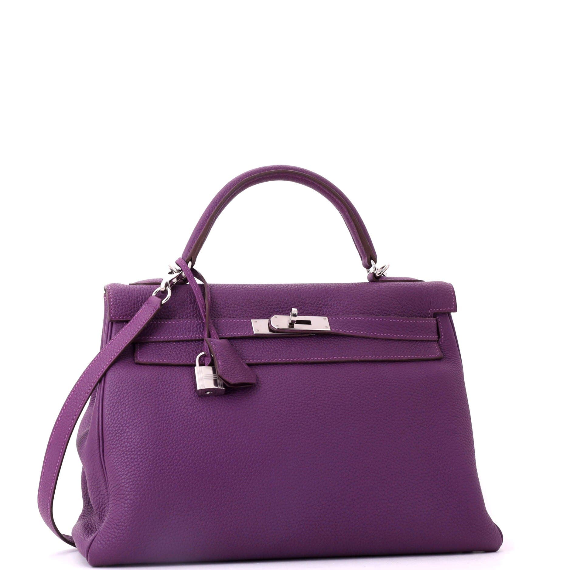 Pre-Owned Hermes Kelly Handbag Purple Togo with Palladium Hardware 32, Alternate, color, Anemone
