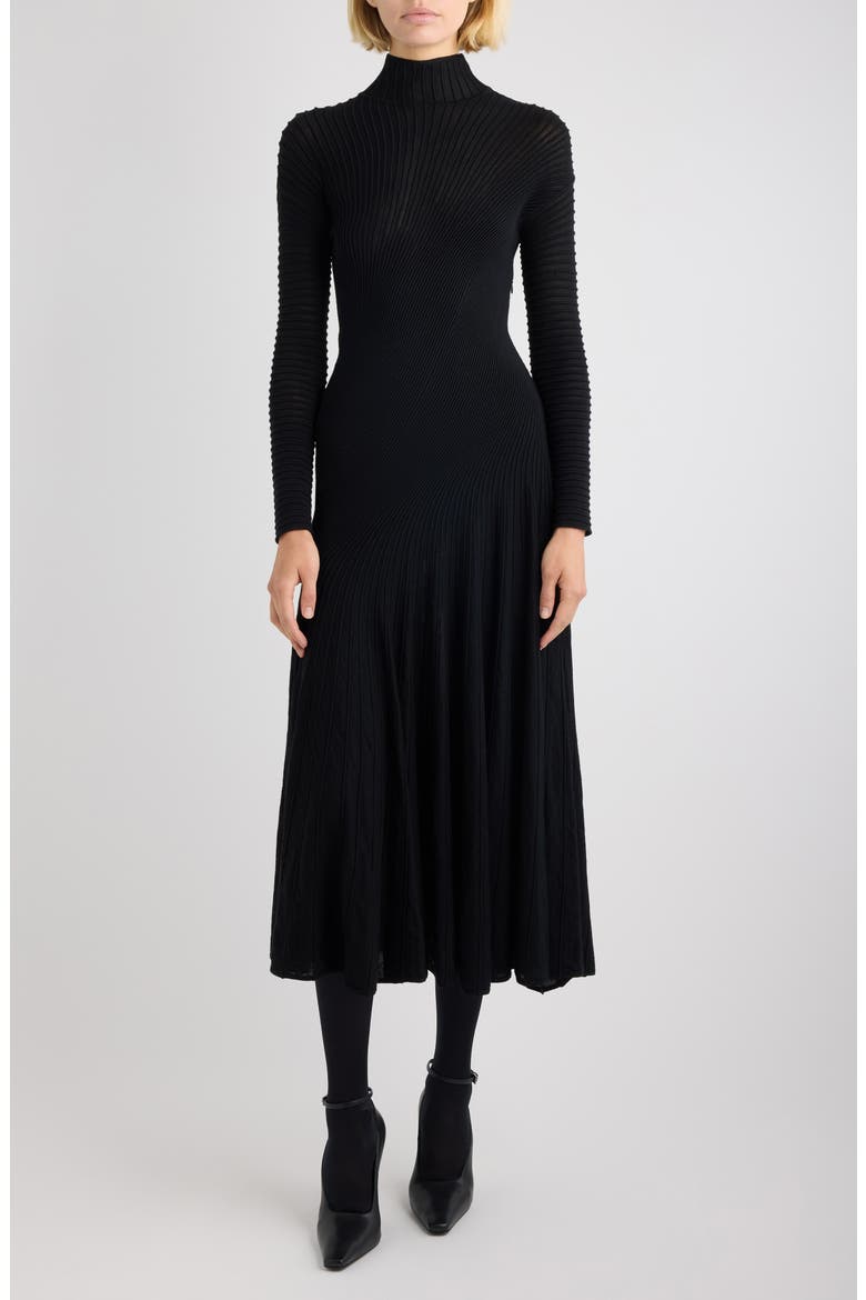 Twisted Rib Long Sleeve Wool Blend Dress, Main, color, NOIR ALAIA