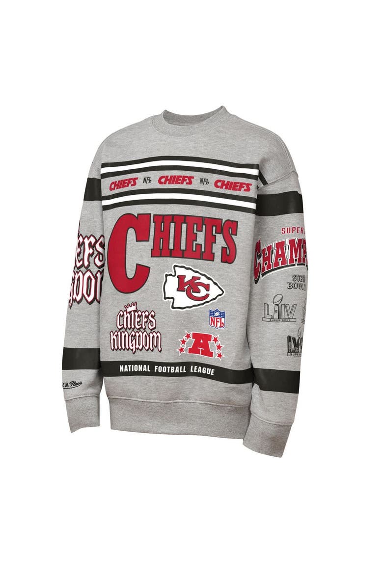 Youth Mitchell & Ness Gray Kansas City Chiefs Throwback All-Over Print Fleece Sweatshirt, Alternate, color, Gray