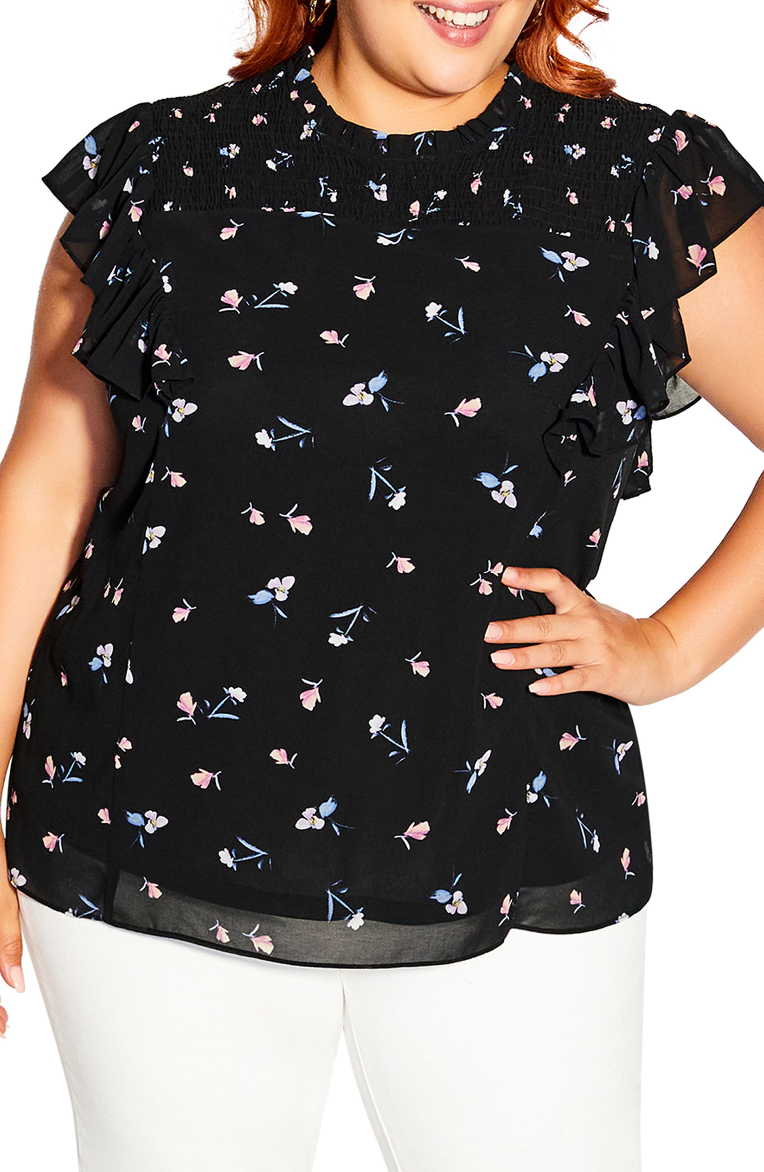 City Chic Elena Floral Smocked Blouse