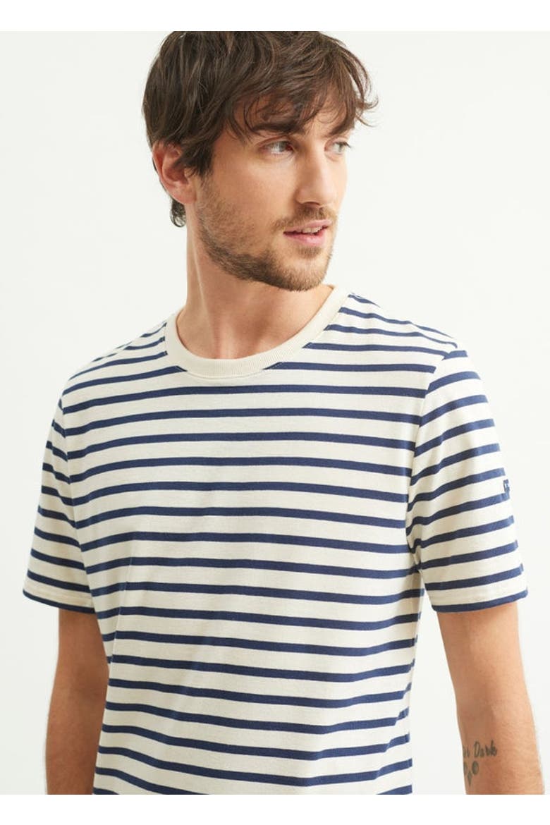 PLOUIDER - Breton Crew Neck T-Shirt, Alternate, color, ecru/navy