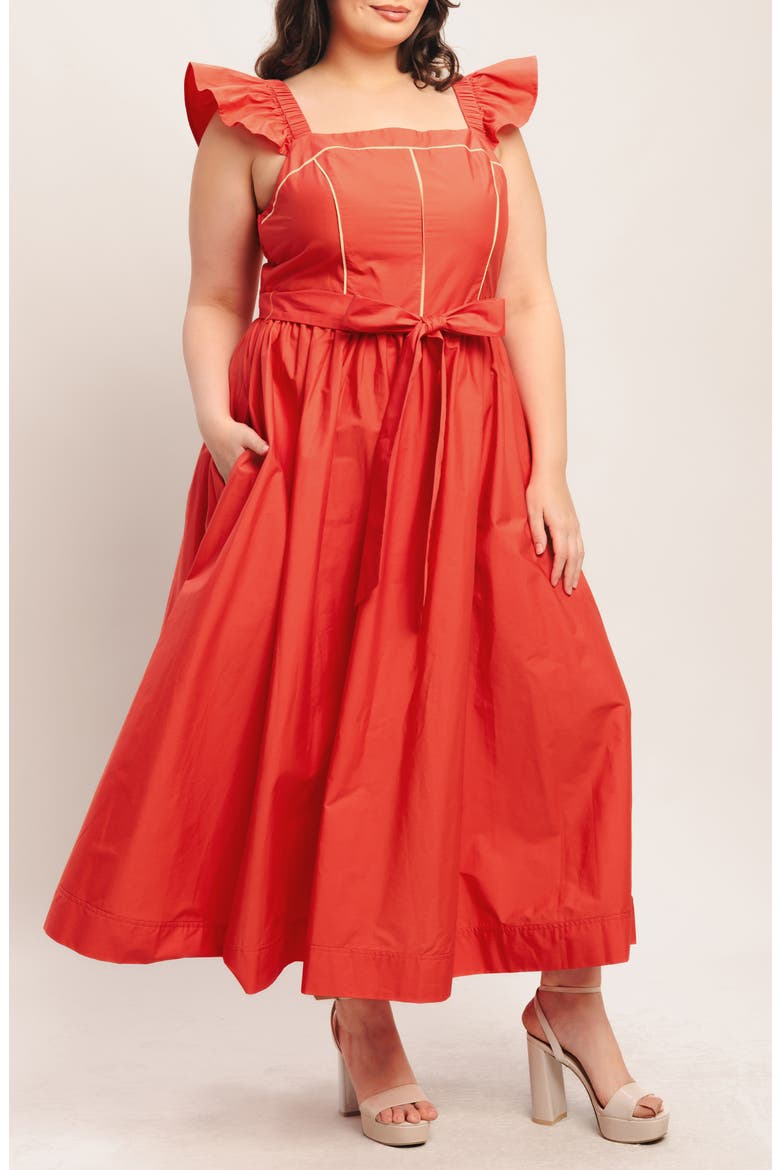 Tie Waist Maxi Sundress, Alternate, color, CORAL RED