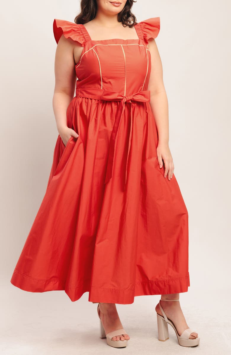 FLYING TOMATO Tie Waist Maxi Sundress, Alternate, color, Coral Red