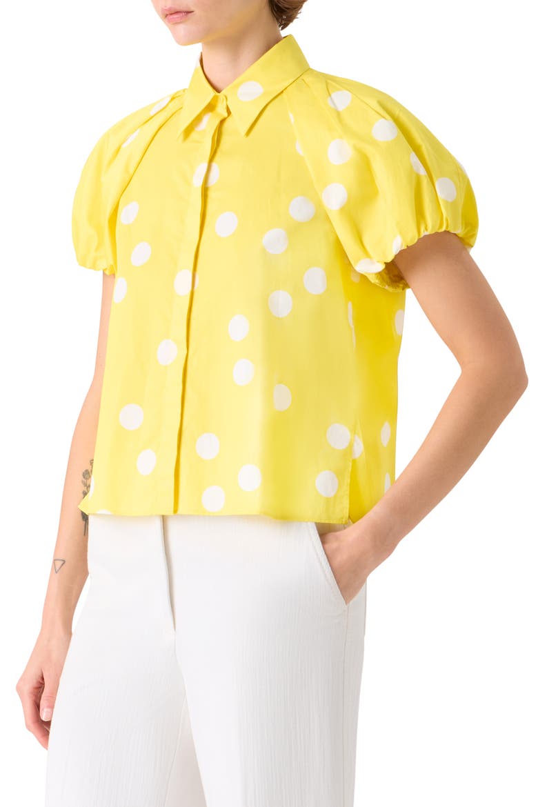 Polka Dot Cotton Poplin Shirt, Alternate, color, LEMON ZING-CREAM