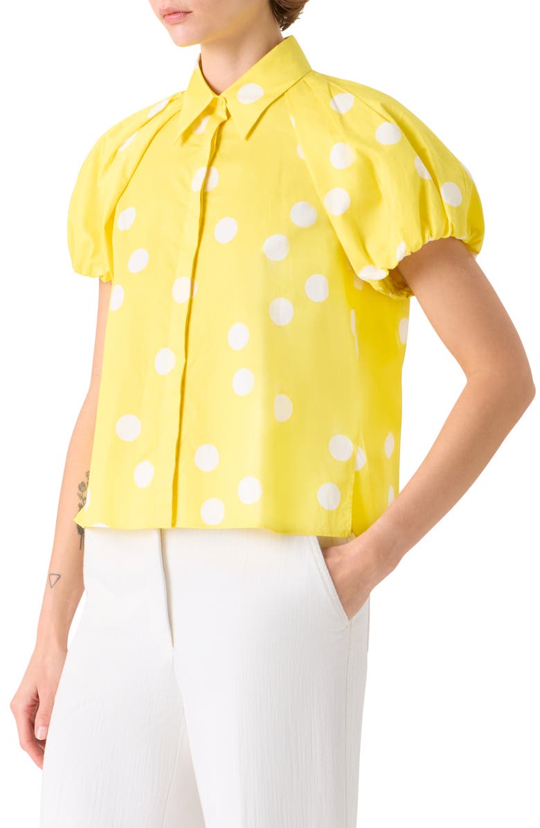 Akris punto Polka Dot Cotton Poplin Shirt, Alternate, color, Lemon Zing-Cream