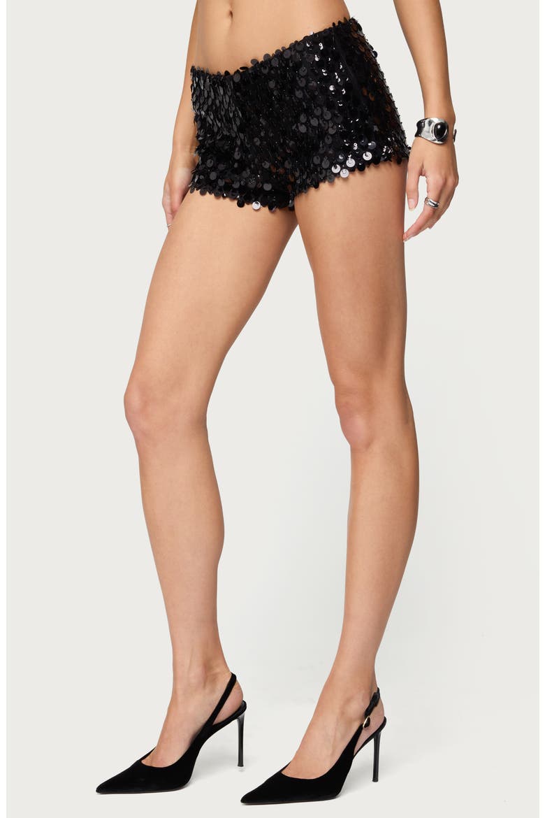 Macie Sequin Micro Shorts, Alternate, color, BLACK