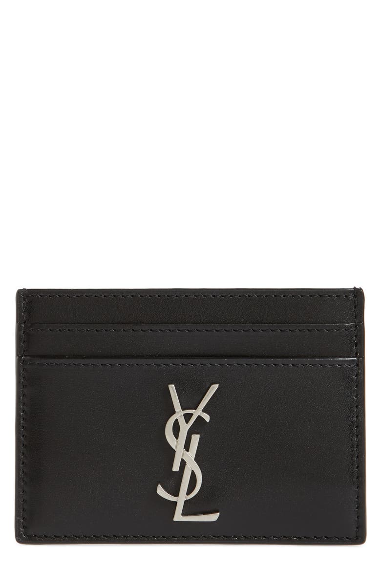 Monogram Leather Card Case, Main, color, BLACK