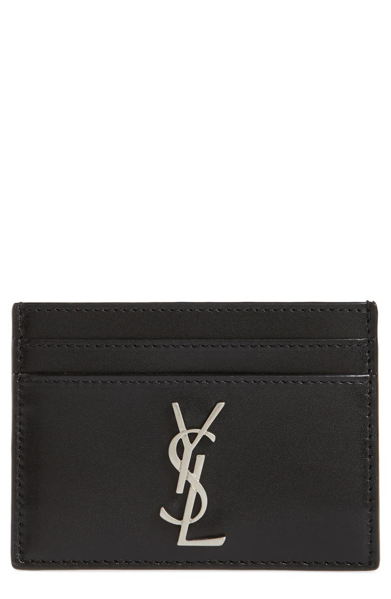 Saint Laurent Monogram Leather Card Case, Main, color, 