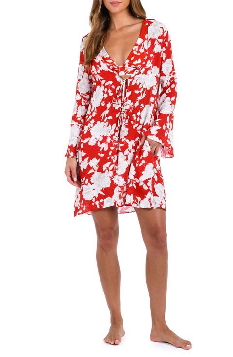 Meghan Ikebana Tie Front Long Sleeve Cover-Up