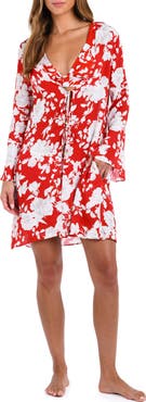 L'AGENCE Meghan Ikebana Tie Front Long Sleeve Cover-Up