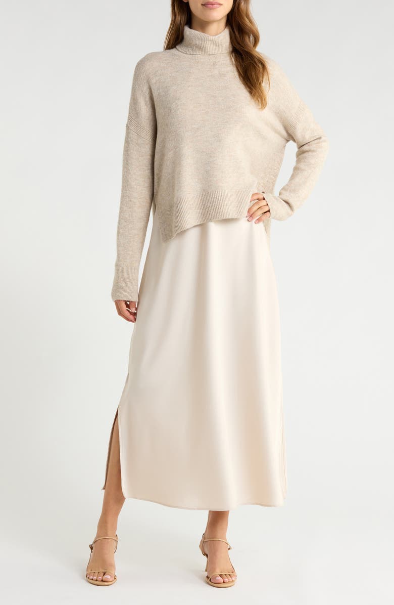 Vince Camuto Slipdress with Turtleneck Sweater, Main, color, Oatmeal