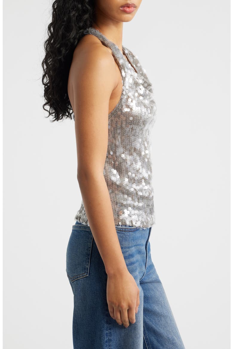 Sleeveless Sequin Halter Top, Alternate, color, SILVER