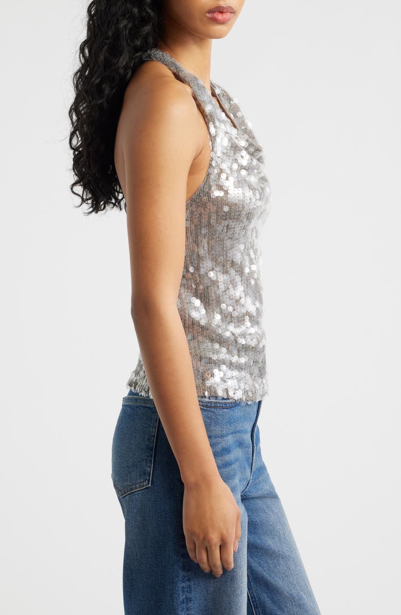 MANGO Sleeveless Sequin Halter Top, Alternate, color, Silver