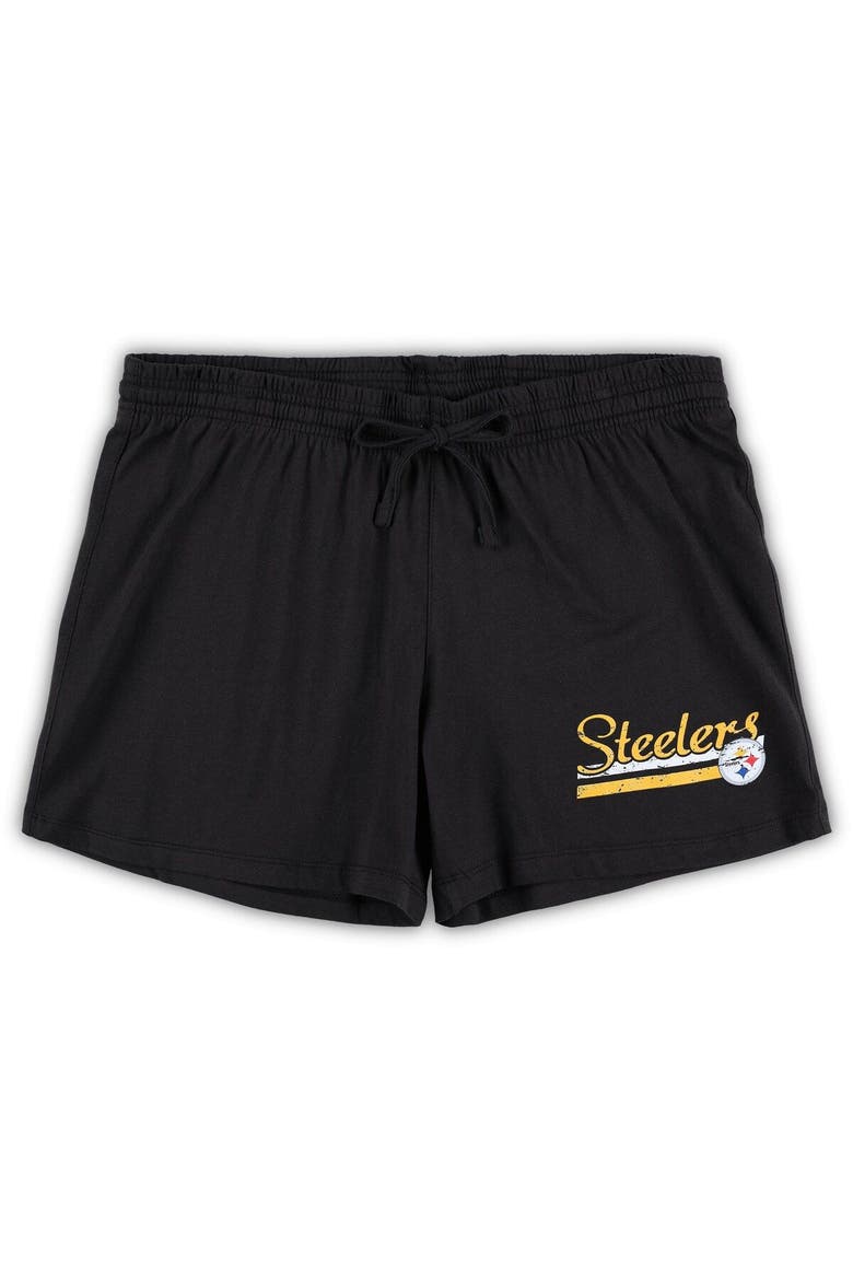 Women's Concepts Sport White/Black Pittsburgh Steelers Plus Size Downfield T-Shirt & Shorts Sleep Set, Alternate, color, White