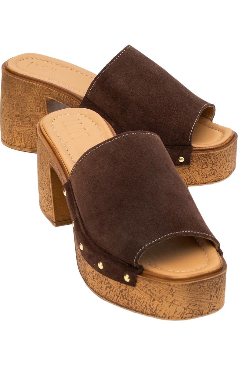 Forever & Always Shoes Pull Leather Platform Mules, Alternate, color, Dark Brown Suede Leather