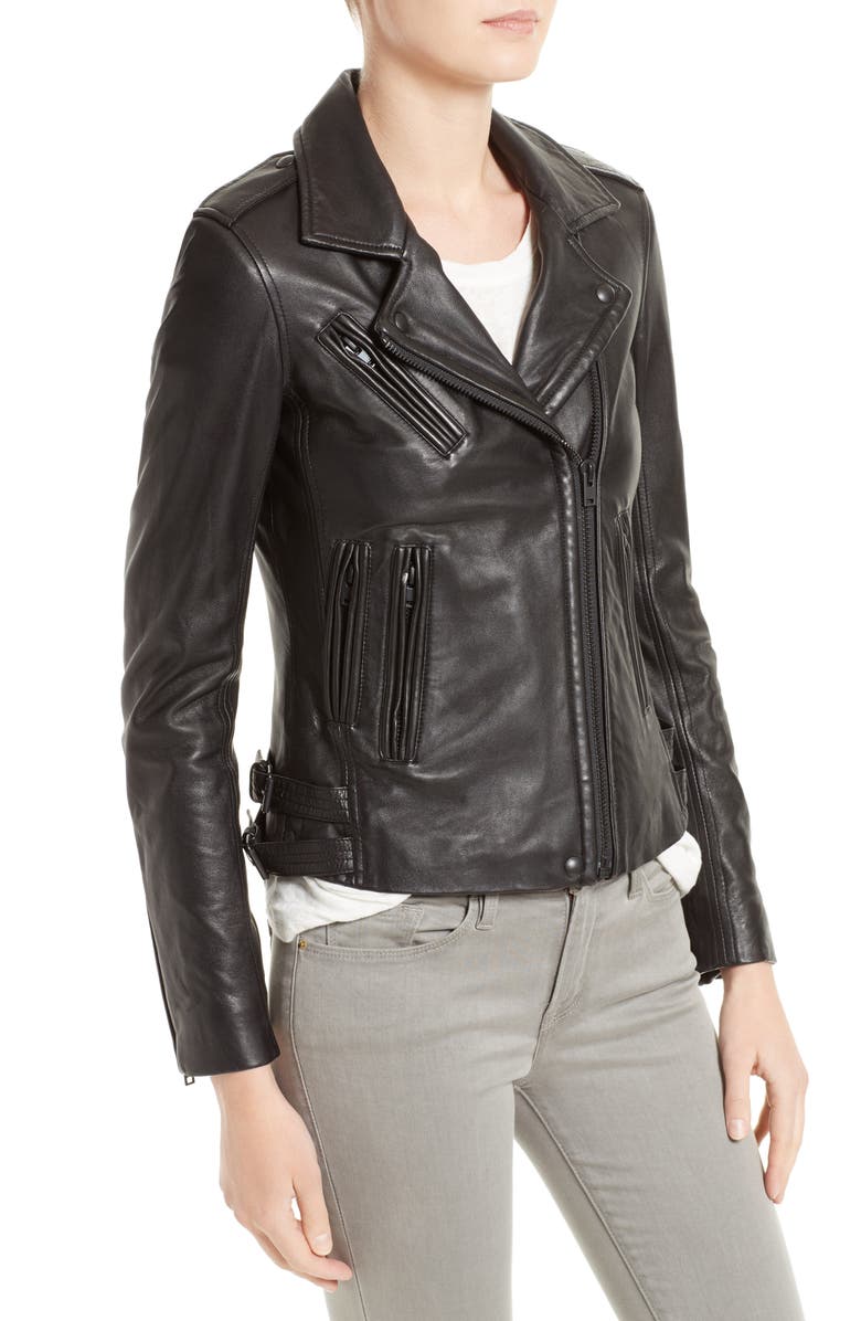 IRO 'Han' Lambskin Leather Moto Jacket, Alternate, color, Black/ Black