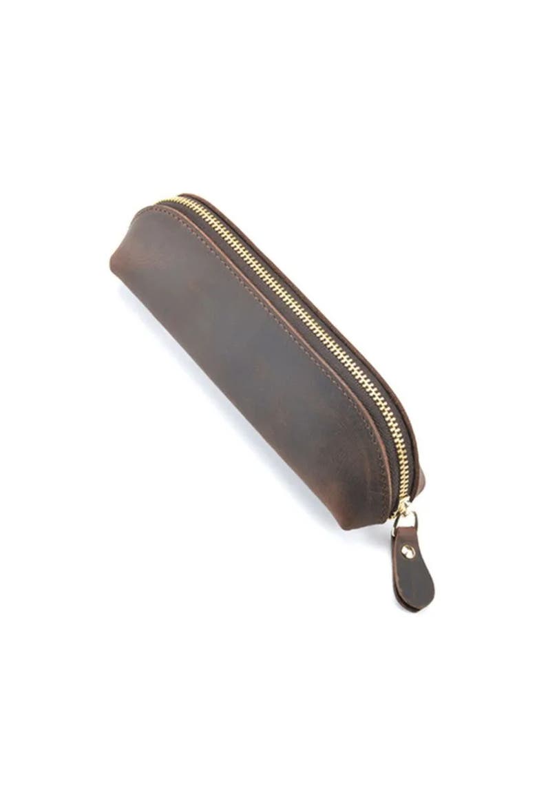 The Paavo Leather Pen Case | Leather Makeup Pouch, Alternate, color, Dark Brown