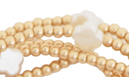 Panacea Set Of 5 White Clover Beaded Stretch Bracelets In Gold