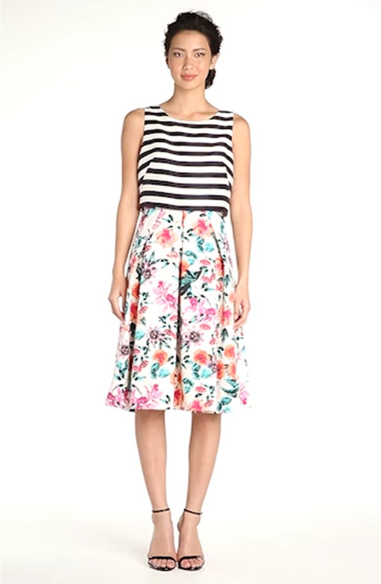 Eliza J Mixed Print Popover Dress, Alternate, color, 