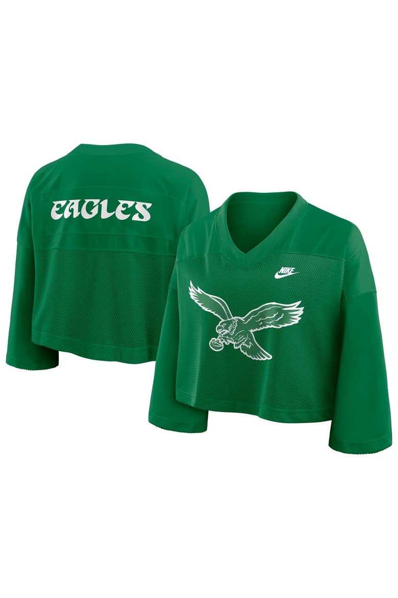 Women's Nike Kelly Green Philadelphia Eagles Rewind Cropped Mesh Dri-FIT Fashion Jersey, Main, color, Kelly Green