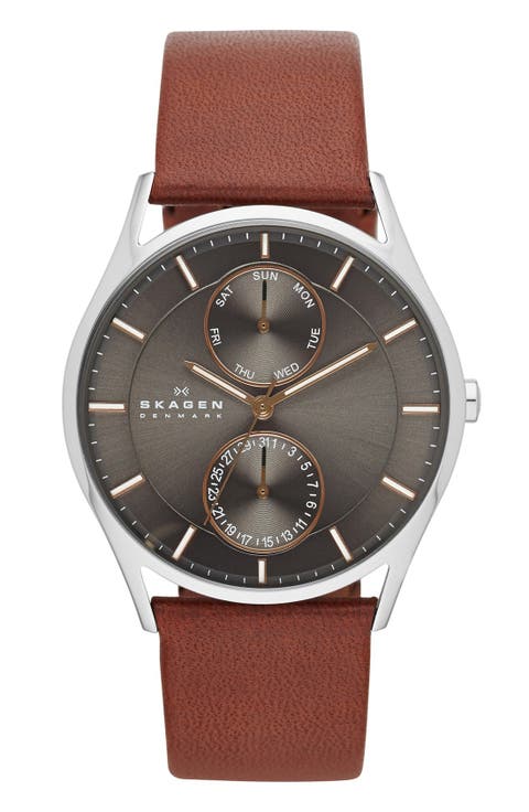 'Holst' Multifunction Leather Strap Watch, 40mm