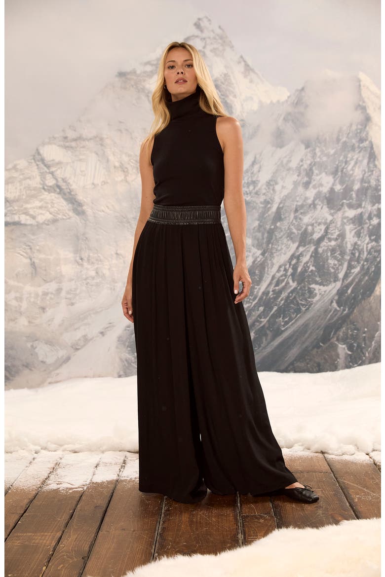Faux Leather Waistband Wide Leg Pants, Alternate, color, BLACK ONYX