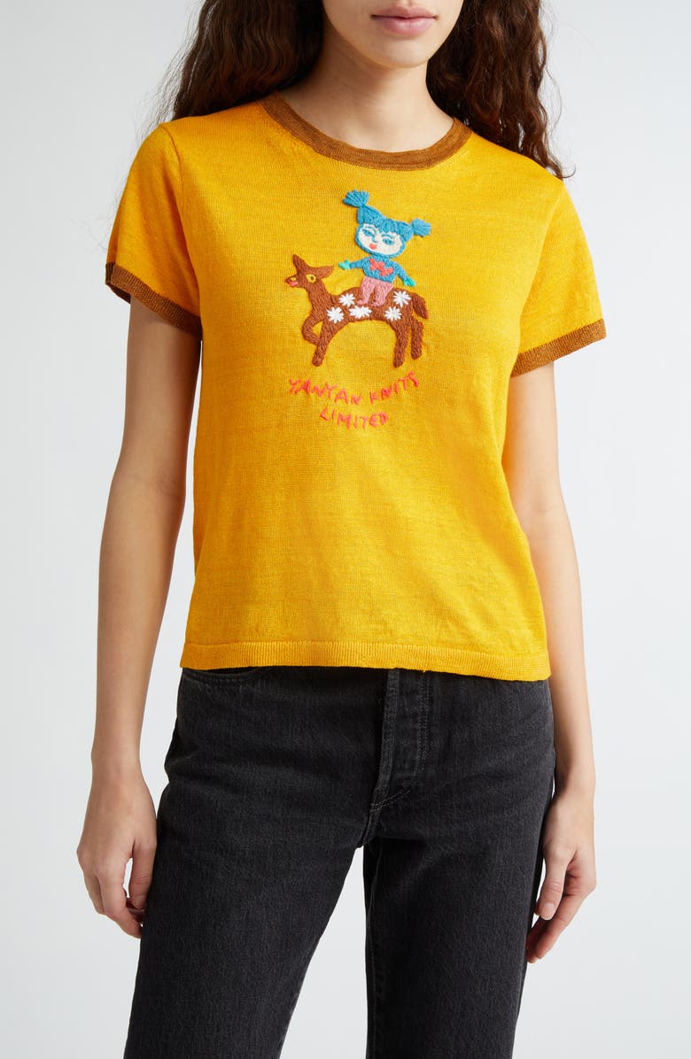 YanYan Campus Embroidered Linen Knit Top | Nordstrom
