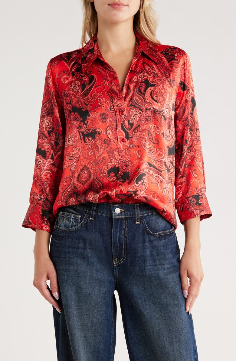 L'AGENCE Dani Paisley Silk Button-Up Shirt, Main, color, Red/ Black Large Paisley