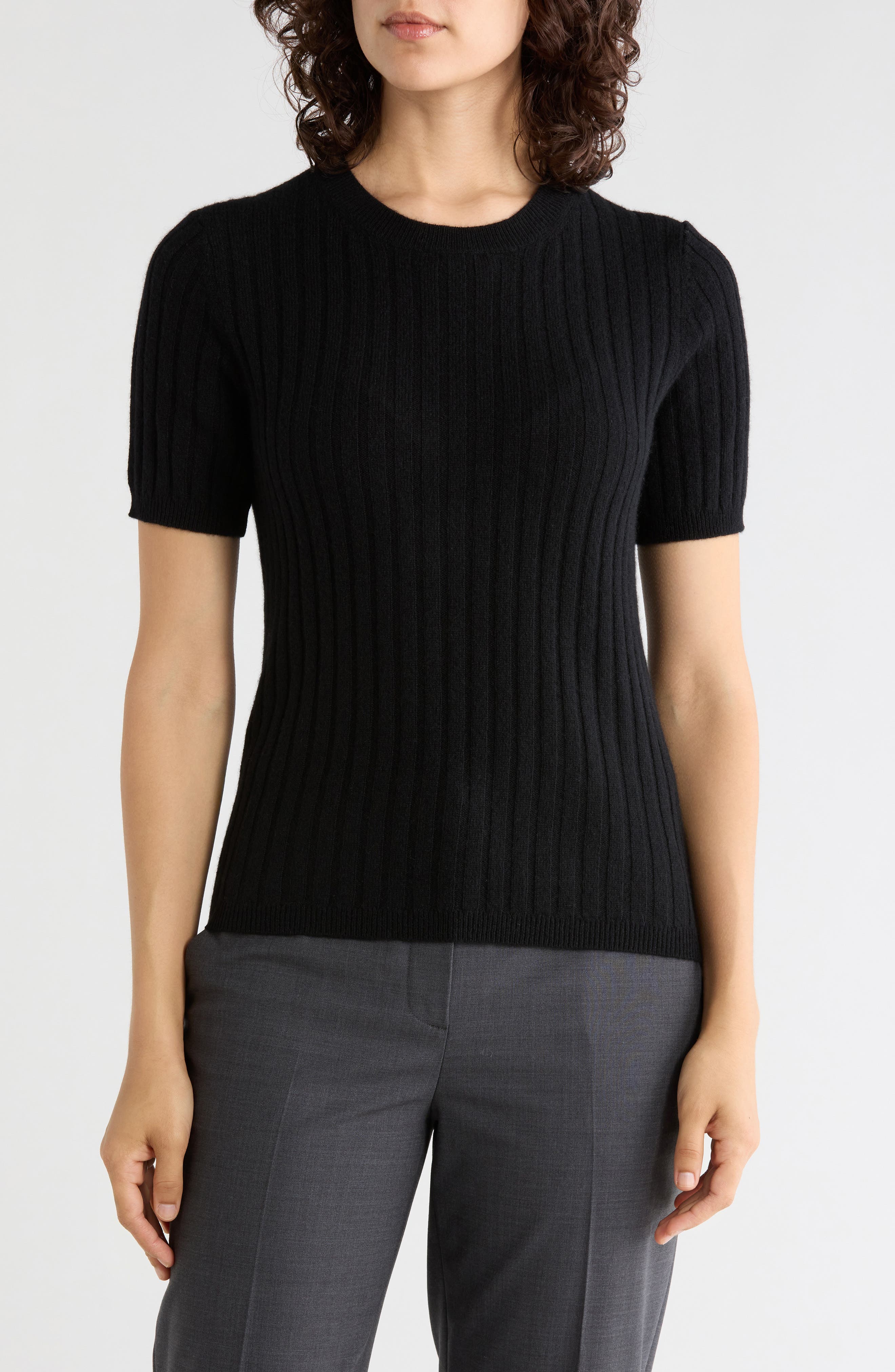 Wide Rib Cashmere Short Sleeve Sweater