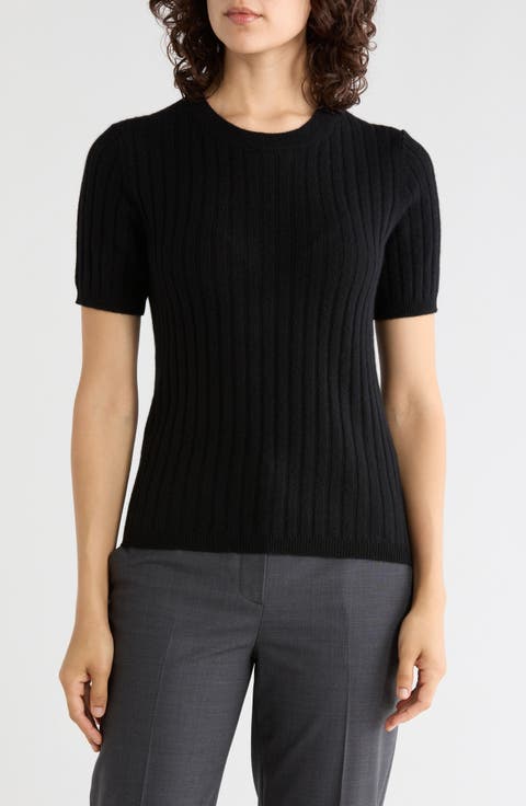 Wide Rib Cashmere Short Sleeve Sweater