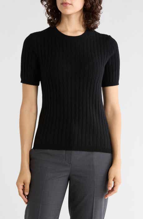 Wide Rib Cashmere Short Sleeve Sweater