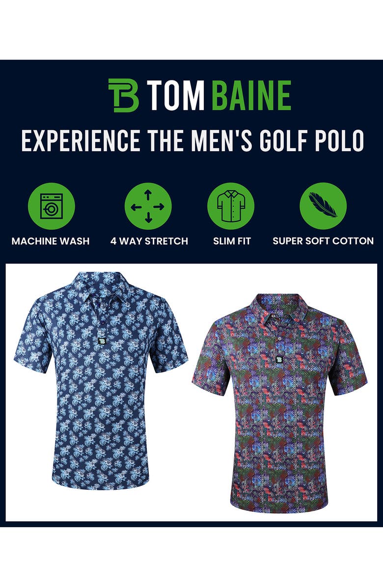 TOM BAINE Patterned Slim Fit Performance Golf Polo, Alternate, color, Purple