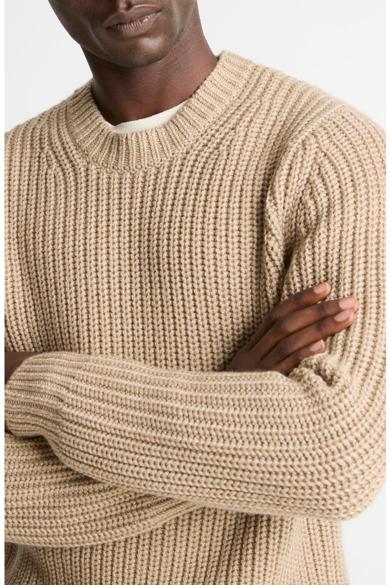 Shaker Stitch Merino Wool Crewneck Sweater, Alternate, color, RIVER SAND