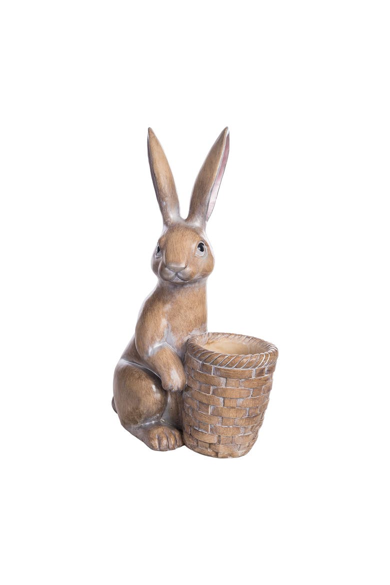 Easter Bunny Rabbit with Basket Large Decorative Figurine, Main, color, Brown